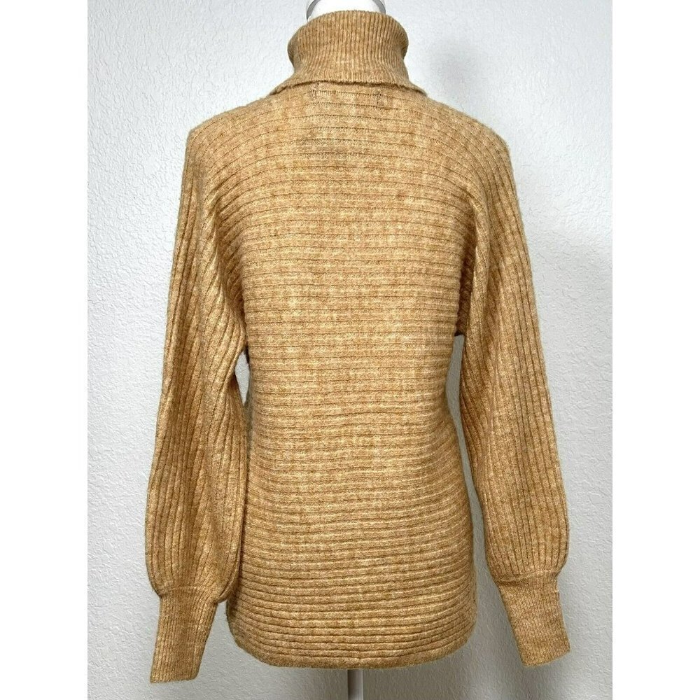 VERO MODA Womens XS Camel Horizontal Ribbed Rollneck SWEATER Bishop Sleeves NWT - Picture 2 of 8